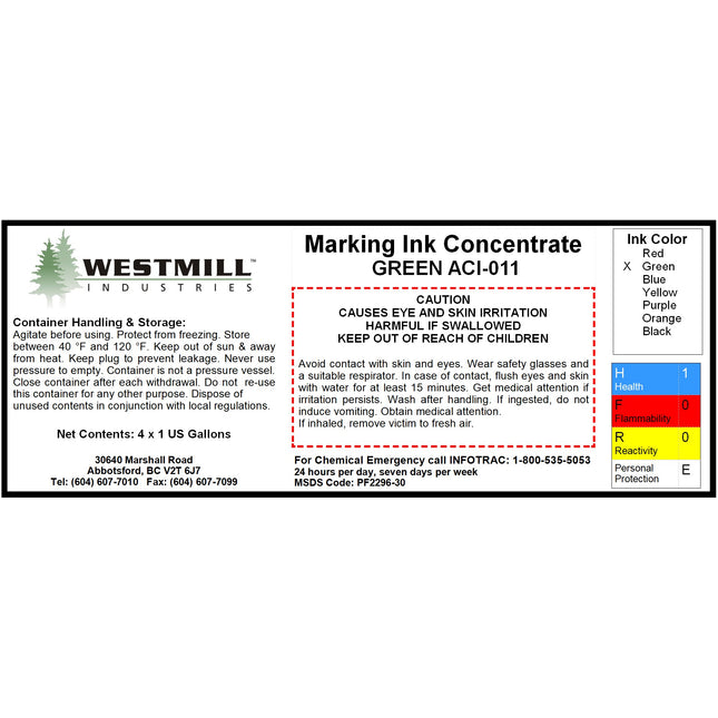 ACI-011 - Ink, Marking, Green, 4 x 1-Gallon